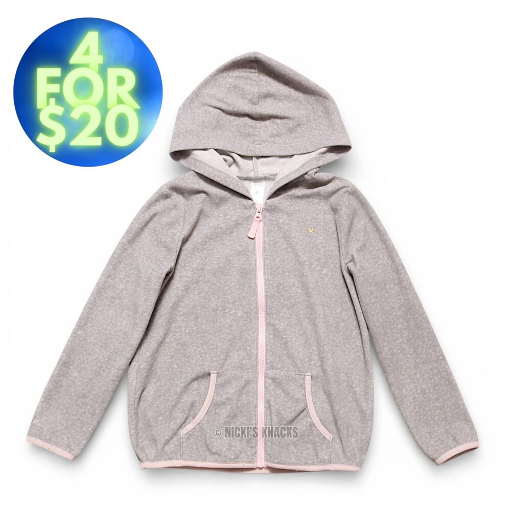 4/$20 - Carters Girls Fleece Zip-Up Hoodie Sweatshirt Gray & Pink Size 8